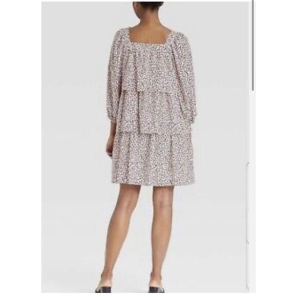 Who What Wear Pink and Black Long Puff Sleeve Ruffle Dress Size Medium or Small - Picture 2 of 6